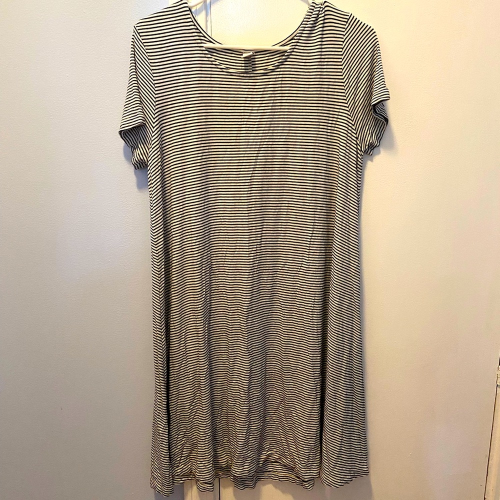 White and Black Striped T-shirt Dress!